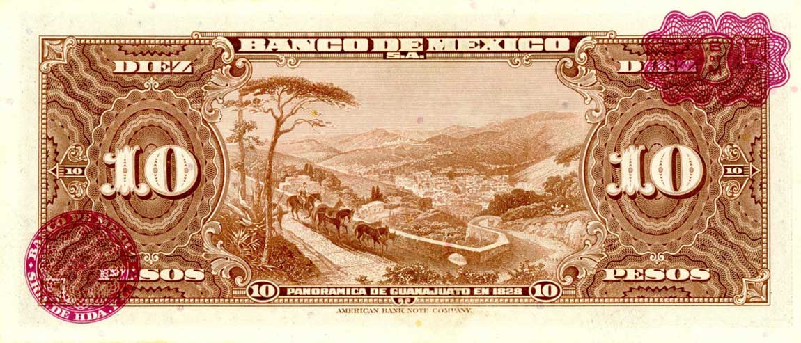 Back of Mexico p58e: 10 Pesos from 1958