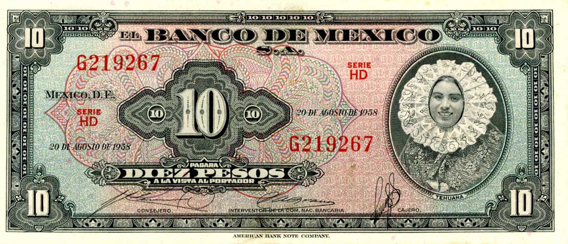 Front of Mexico p58e: 10 Pesos from 1958