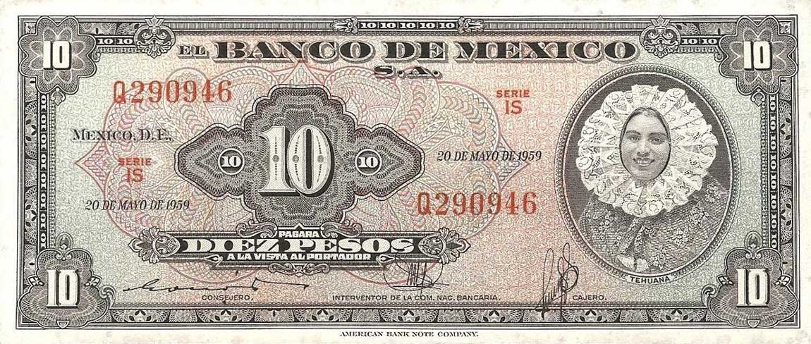 Front of Mexico p58g: 10 Pesos from 1959
