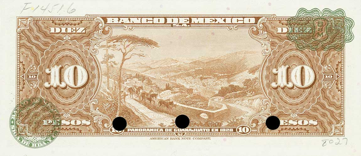 Back of Mexico p58s: 10 Pesos from 1954