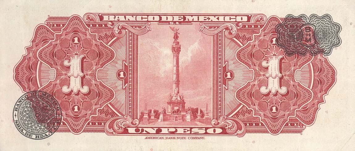 Back of Mexico p59a: 1 Peso from 1957