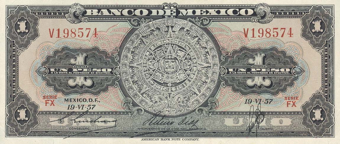 Front of Mexico p59a: 1 Peso from 1957
