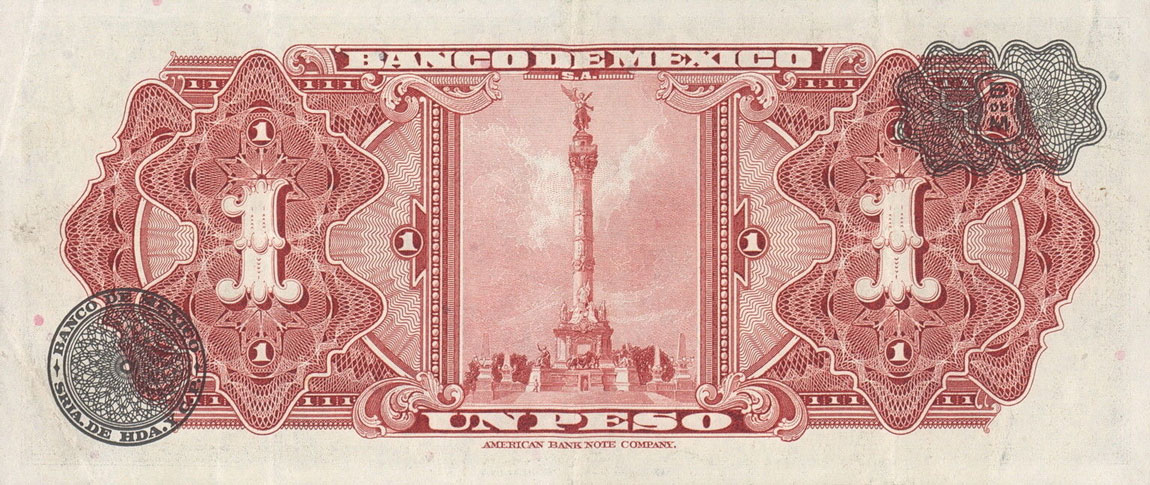 Back of Mexico p59d: 1 Peso from 1958