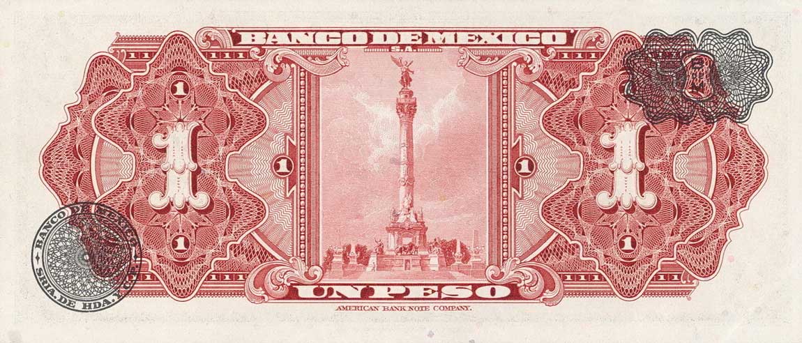 Back of Mexico p59f: 1 Peso from 1959