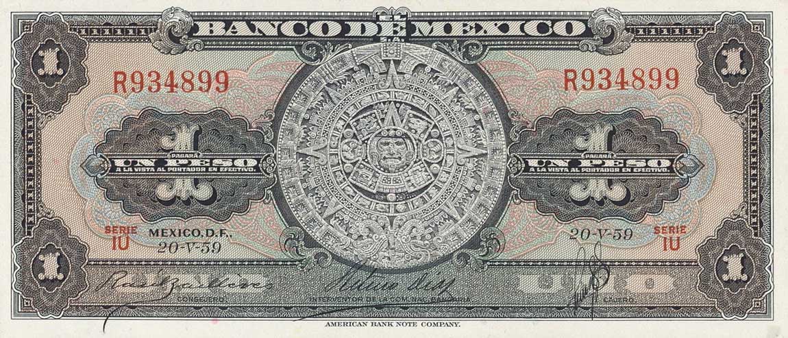 Front of Mexico p59f: 1 Peso from 1959