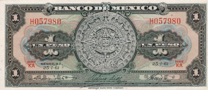 Front of Mexico p59g: 1 Peso from 1961
