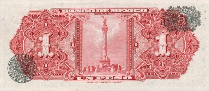 Back of Mexico p59i: 1 Peso from 1965