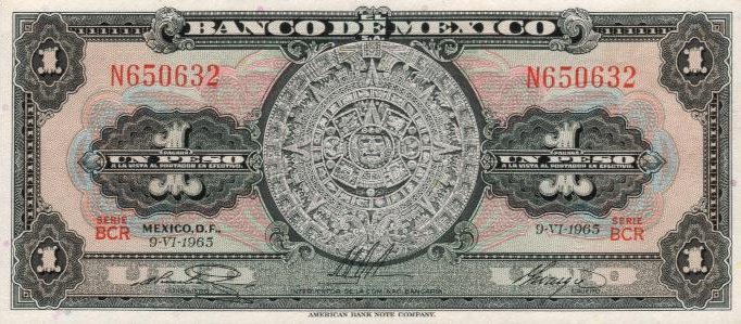 Front of Mexico p59i: 1 Peso from 1965