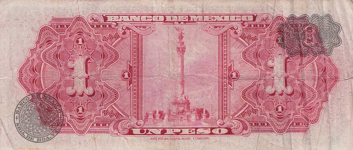 Back of Mexico p59j: 1 Peso from 1967