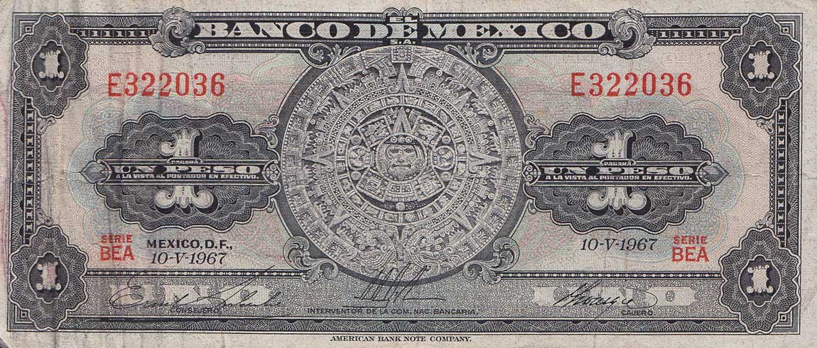 Front of Mexico p59j: 1 Peso from 1967