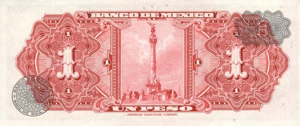 Back of Mexico p59k: 1 Peso from 1969
