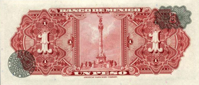 Back of Mexico p59l: 1 Peso from 1970