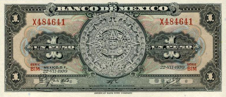 Front of Mexico p59l: 1 Peso from 1970