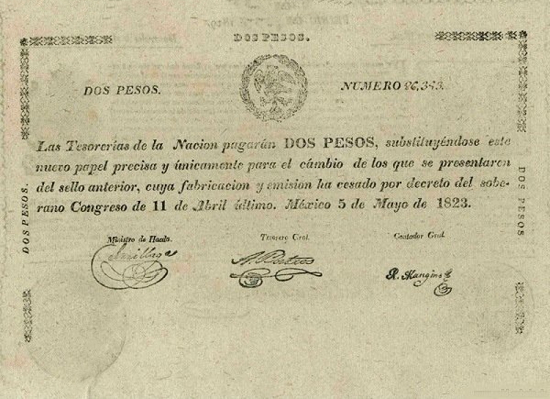 Front of Mexico p5a: 2 Pesos from 1823