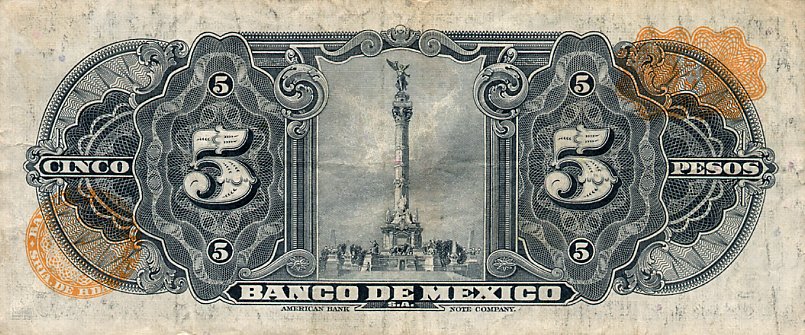 Back of Mexico p60g: 5 Pesos from 1961