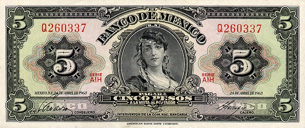 Front of Mexico p60h: 5 Pesos from 1963