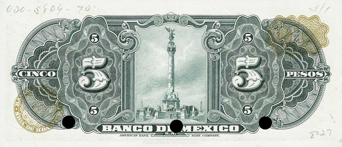 Back of Mexico p60s: 5 Pesos from 1957