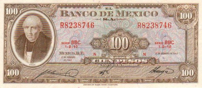 Front of Mexico p61c: 100 Pesos from 1965