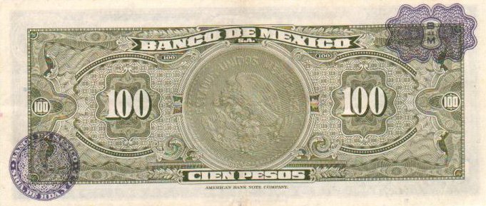 Back of Mexico p61e: 100 Pesos from 1970