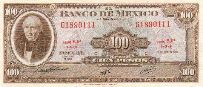 Front of Mexico p61e: 100 Pesos from 1970