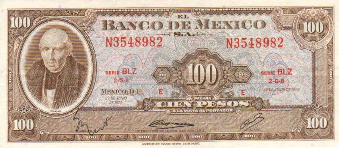 Front of Mexico p61g: 100 Pesos from 1972