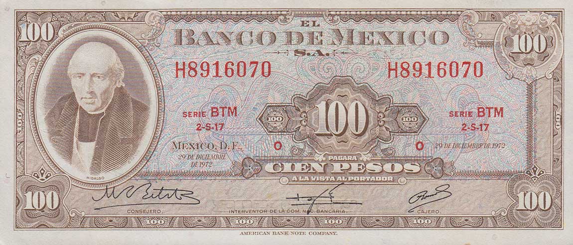 Front of Mexico p61h: 100 Pesos from 1972