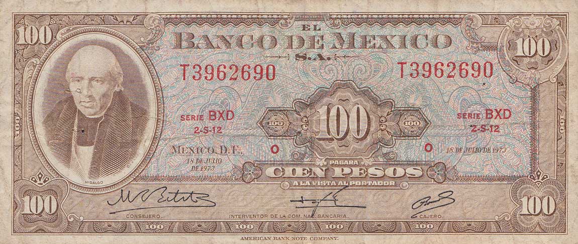 Front of Mexico p61i: 100 Pesos from 1973