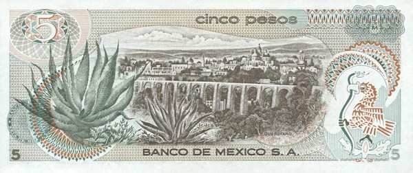 Back of Mexico p62b: 5 Pesos from 1971