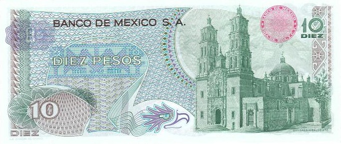 Back of Mexico p63a: 10 Pesos from 1969