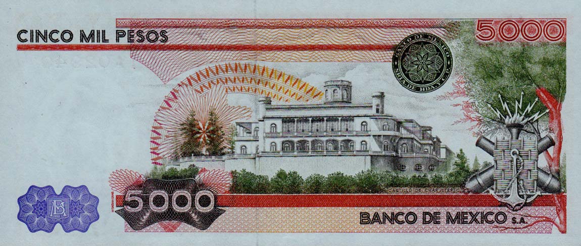 Back of Mexico p71: 5000 Pesos from 1980