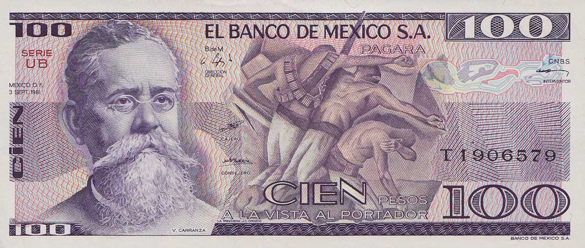 Front of Mexico p74b: 100 Pesos from 1981