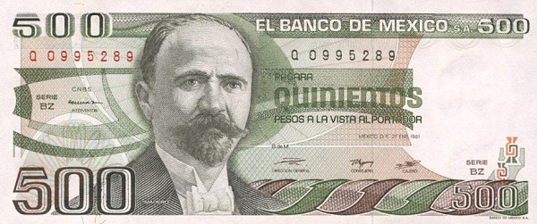 Front of Mexico p75a: 500 Pesos from 1981