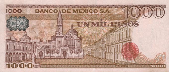 Back of Mexico p76d: 1000 Pesos from 1982