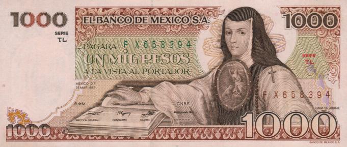 Front of Mexico p76d: 1000 Pesos from 1982