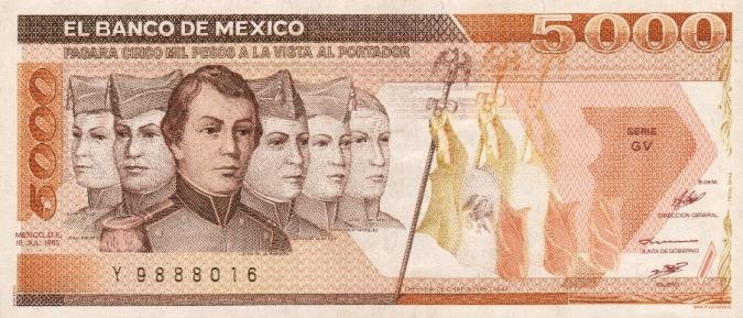 Front of Mexico p88a: 5000 Pesos from 1985