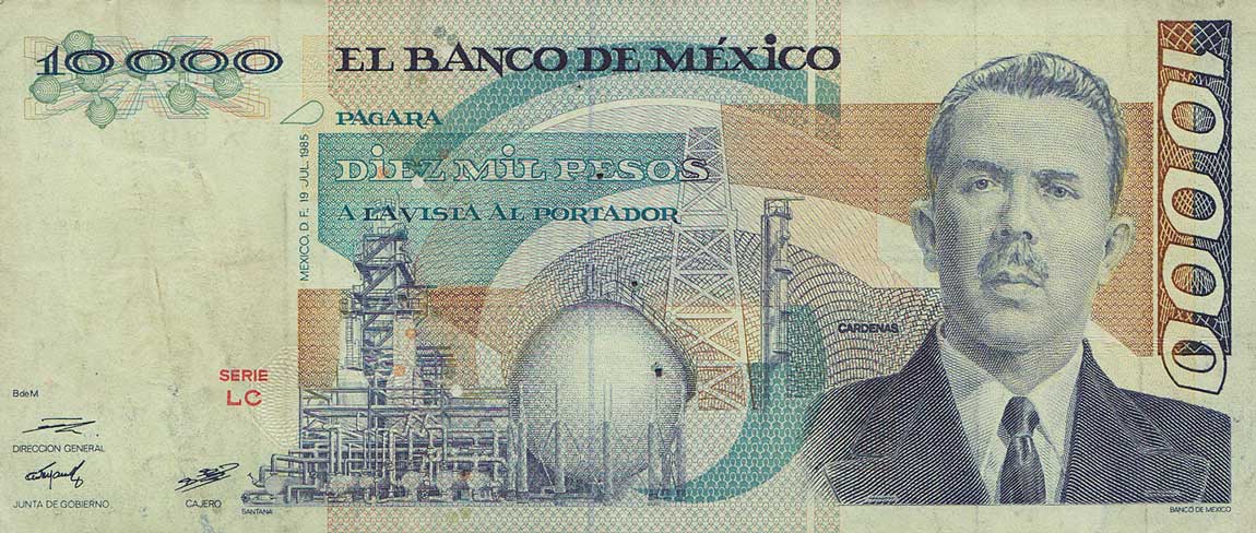 Front of Mexico p89a: 10000 Pesos from 1985