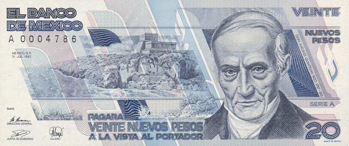 Front of Mexico p96: 20 Nuevos Pesos from 1992