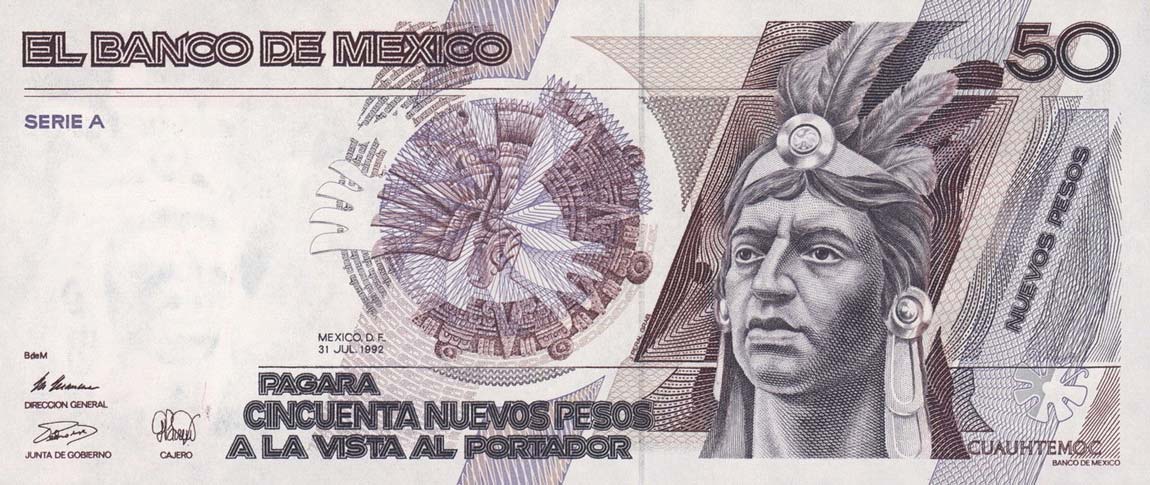 Front of Mexico p97: 50 Nuevos Pesos from 1992