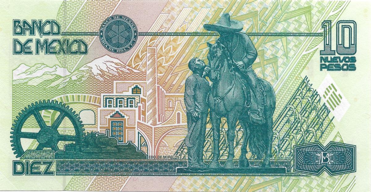 Back of Mexico p99: 10 Nuevos Pesos from 1992