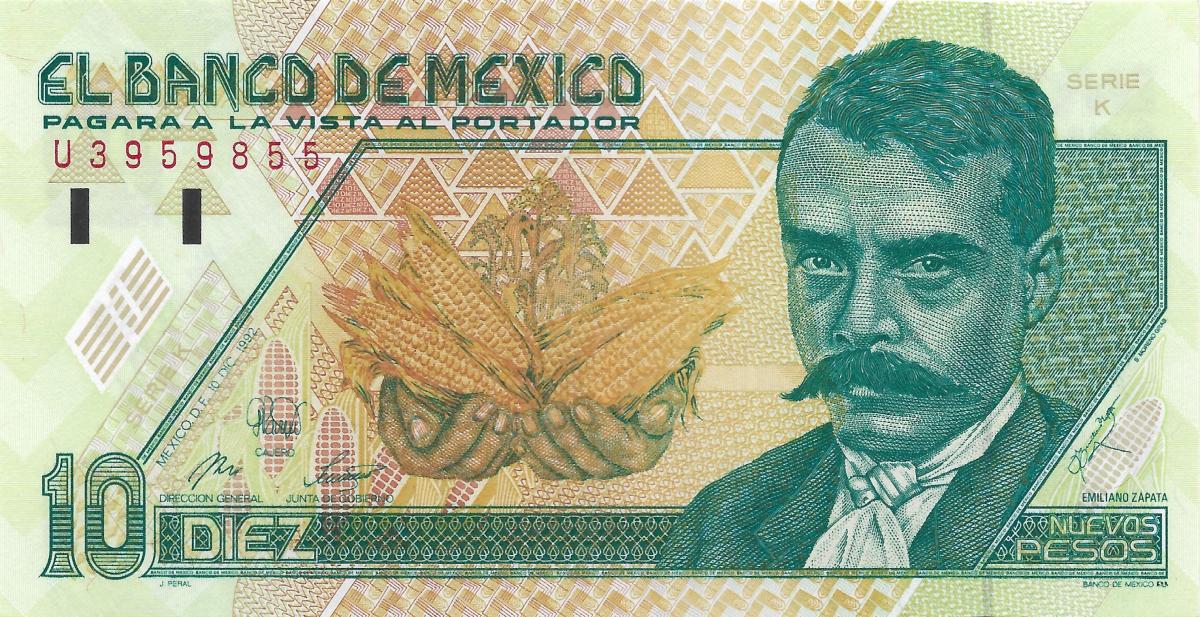 Front of Mexico p99: 10 Nuevos Pesos from 1992