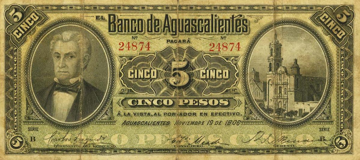 Front of Mexico pS101b: 5 Pesos from 1902