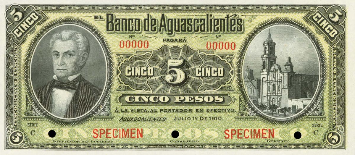 Front of Mexico pS101s2: 5 Pesos from 1902