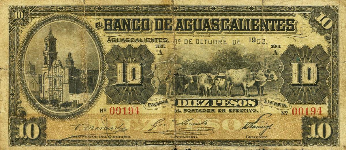 Front of Mexico pS102a: 10 Pesos from 1902