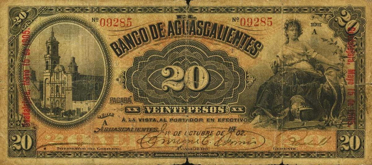 Front of Mexico pS103c: 20 Pesos from 1902