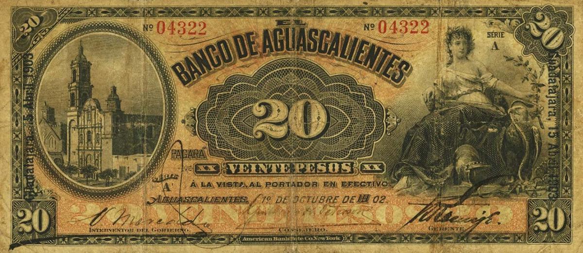 Front of Mexico pS103d: 20 Pesos from 1902