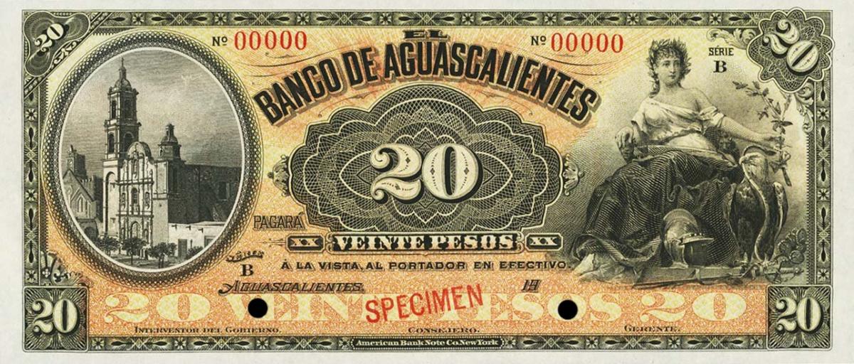 Front of Mexico pS103s: 20 Pesos from 1902