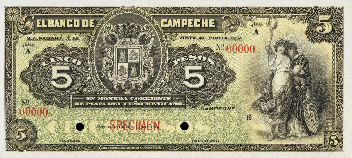 Front of Mexico pS108s: 5 Pesos from 1903