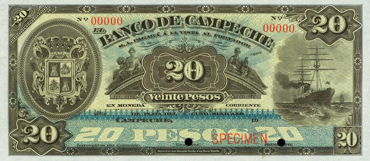 Front of Mexico pS110s: 20 Pesos from 1903