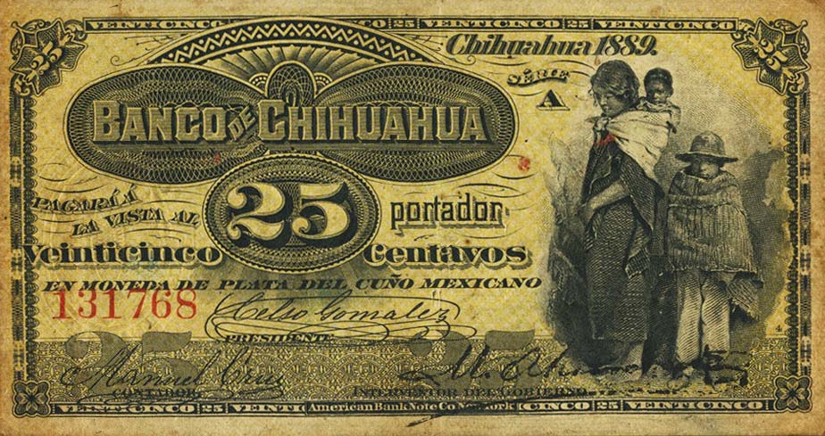 Front of Mexico pS118a: 25 Centavos from 1889