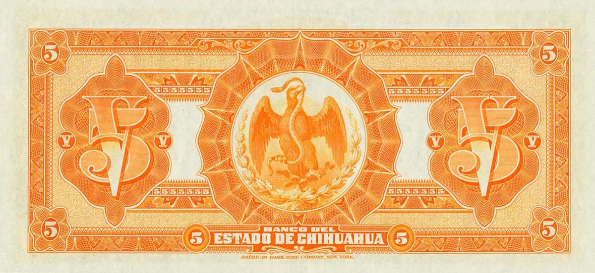 Back of Mexico pS132a: 5 Pesos from 1913